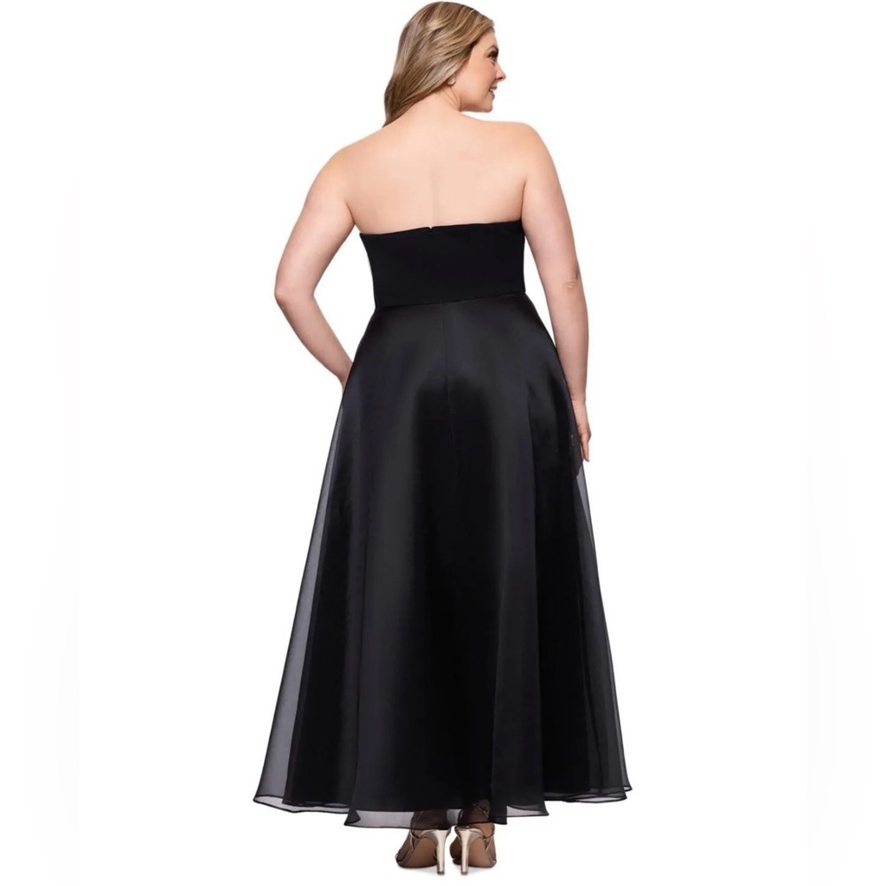 Betsy & Adam Strapless Black Ruffled A-Line Gown - Picture 3 of 4